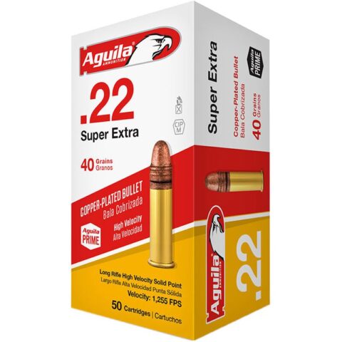 Aguila Super Extra HV .22 Long Rifle Ammunition 50 Rounds 40 Grain Copper Plated Solid Point 1255fps