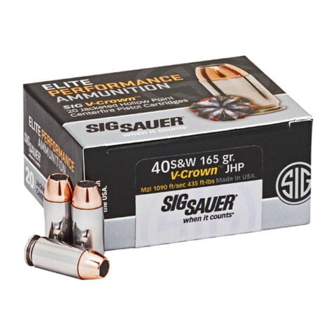 SIG Sauer Elite Performance V-Crown Ammunition 20 Rounds .40 S&W 165 Grain V-Crown Jacketed Hollow Point Projectile 1090fps