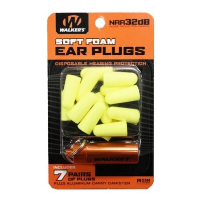 Walkers Foam Ear Plug w/Orange Aluminum Carry Canister, 32 dB NRR, 7-Pairs, Neon Yellow GWP-PLGCAN-YL