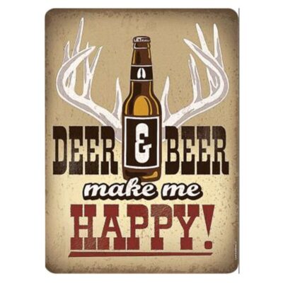 Open Road Brands Deer and Beer Make Me Happy Tin Sign 13″H x 9.5″W Embossed