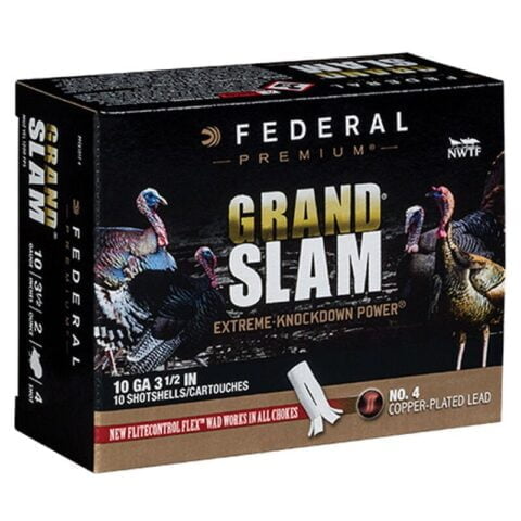 Federal Grand Slam 10 Gauge Ammunition 10 Rounds 3-1/2" #4 Copper Plated Lead 2 Ounce Flightcontrol Flex Wad 1200fps