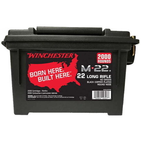 Winchester M-22 Ammunition 22 Long Rifle 40 Grain Black Plated Lead Round Nose Ammo Can of 2000