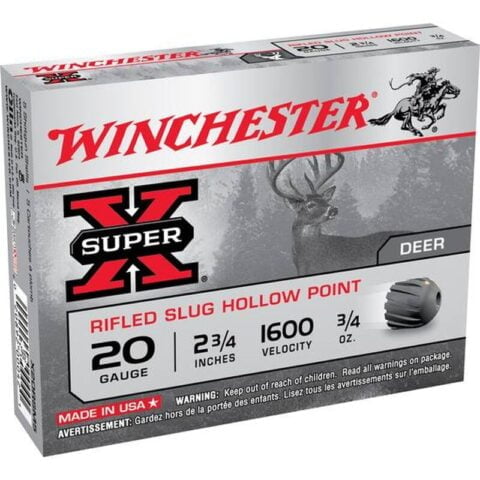 Winchester 20 Gauge Super X 2.75" Rifled HP Slug Five Rounds