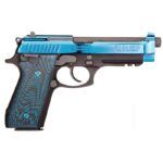 Taurus Model 92 9mm Luger Semi Auto Pistol 5″ Barrel 17 Rounds Integrated Front Sight/Drift Adjustable Rear Sight Accessory Rail G10 Grips Polished Blue PVD Slide/Black