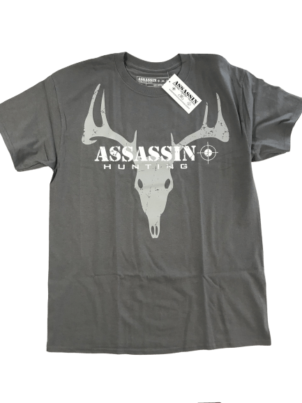 Men's T-Shirt Assassin Deer Skull Design Charcoal