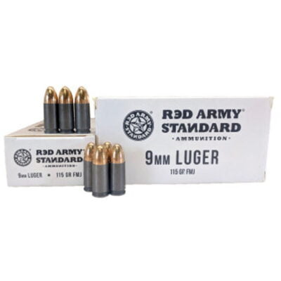 Century International Arms Red Army Standard 9mm Luger Ammunition 115 Grain FMJ Steel Cased Bi-Metal Jacket