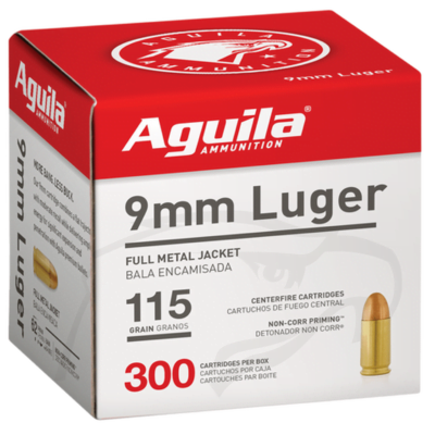 Aguila 1E097700 9mm Luger 115 GR Full Metal Jacket (FMJ) 300 Bx – 300rd Box