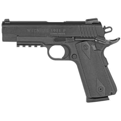 EAA Witness Elite 1911 Commander 9mm Luger Semi Auto Pistol 4.125" Barrel 9 Rounds Black Polymer Frame with Rail Black Finish