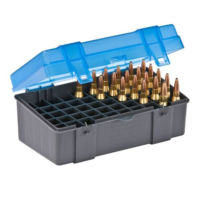 Plano Ammo Box 50 Rounds Medium Rifle Polymer Flip Top Blue