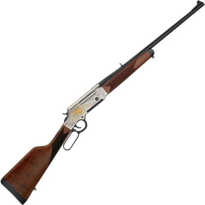 Henry Long Ranger Deluxe Wildlife Lever Action Rifle 5.56 NATO 20" Barrel 5 Rounds with Sights Coyote Engraved Receiver Walnut Stock Nickel/Blued Finish - Image 1