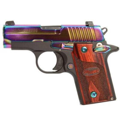 SIG Sauer P238 Special Edition Rainbow Titanium Semi Automatic Handgun .380 ACP 2.7" Barrel 6 Rounds Rosewood Grips Rainbow Titanium Finish 2 MAGS 1 6RD 1 EXT 7 RD