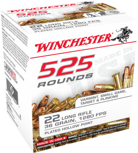 Winchester 22 Long Rifle Ammunition 22LR525HP 36 Grain Plated Hollow Point 525 Rounds