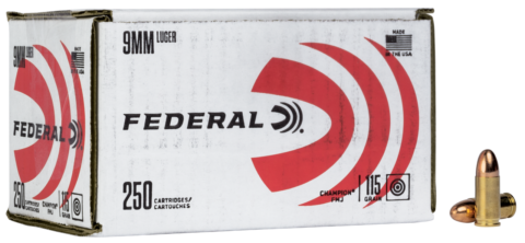 Federal Ammo Champion Training 9mm, 115gr, FMJ, 250rd Box